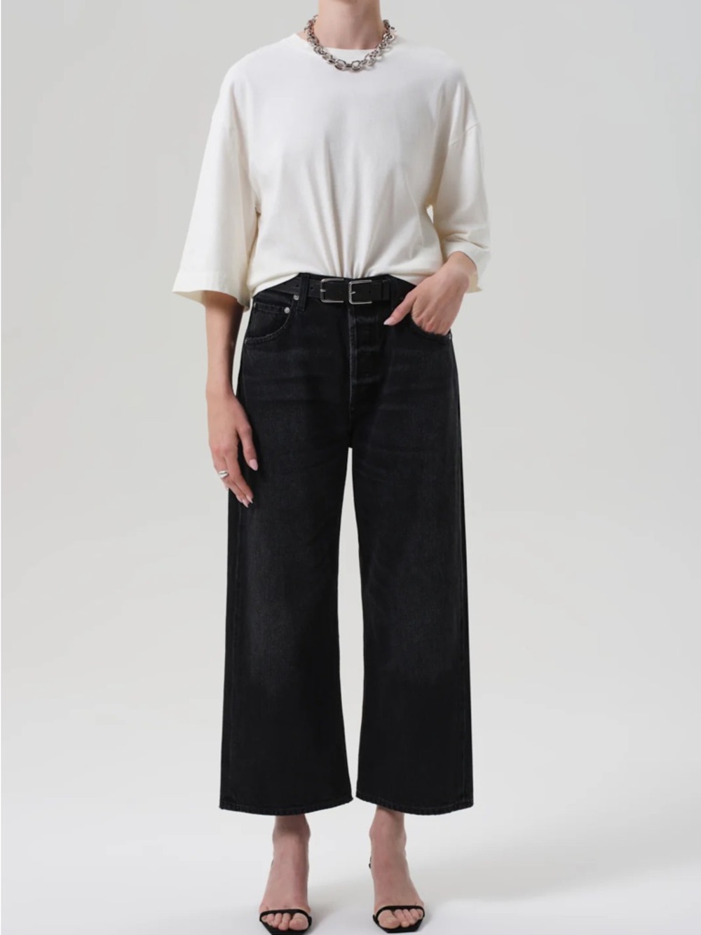 Citizens Of Humanity Black Wide-Leg High-Rise Crop Jeans